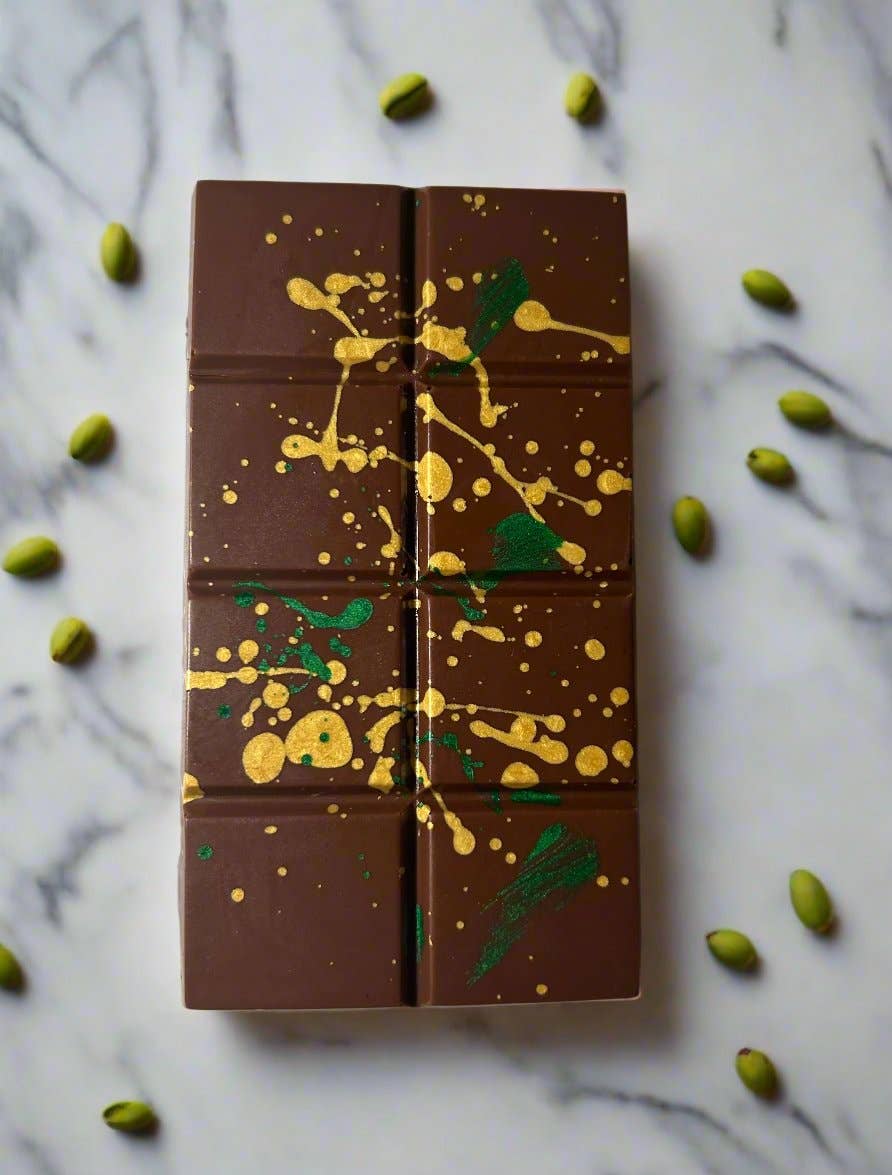 Anjar Chocolatier - Wholesale Chocolate Bar - Dubai Pistachio Filled Milk Chocolate Bar1