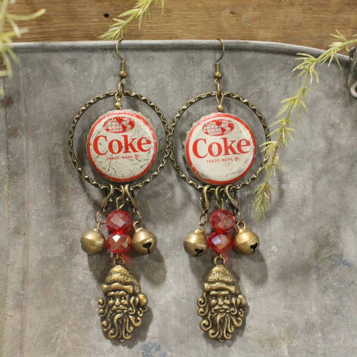 Vintage Coca Cola Santa & More Charm'd Dangle Earrings for wholesale by The Primitive Peddler, Inc.