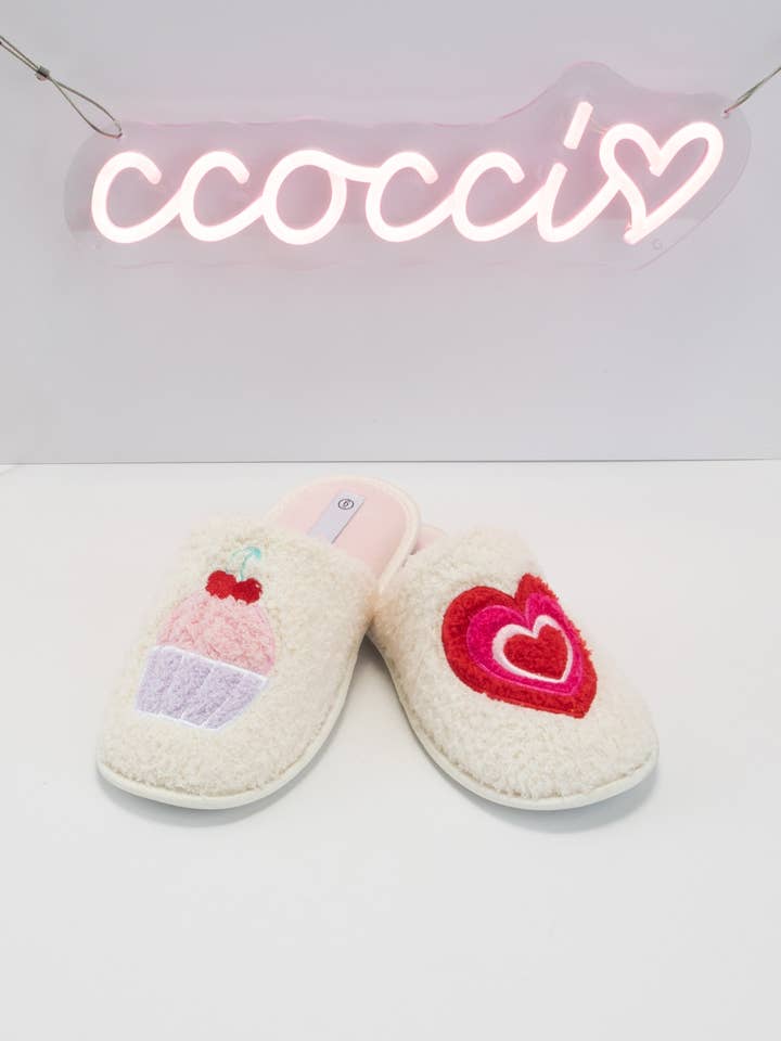 WHITE HYDEE-38 CUTE CUPCAKE AND HEART SLIP-ON SLIPPERS for wholesale on Faire