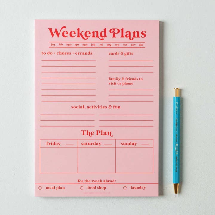 Weekend Planner Pad A5 | Pink & Red for wholesale by Good Tuesday (Once Upon a Tuesday)