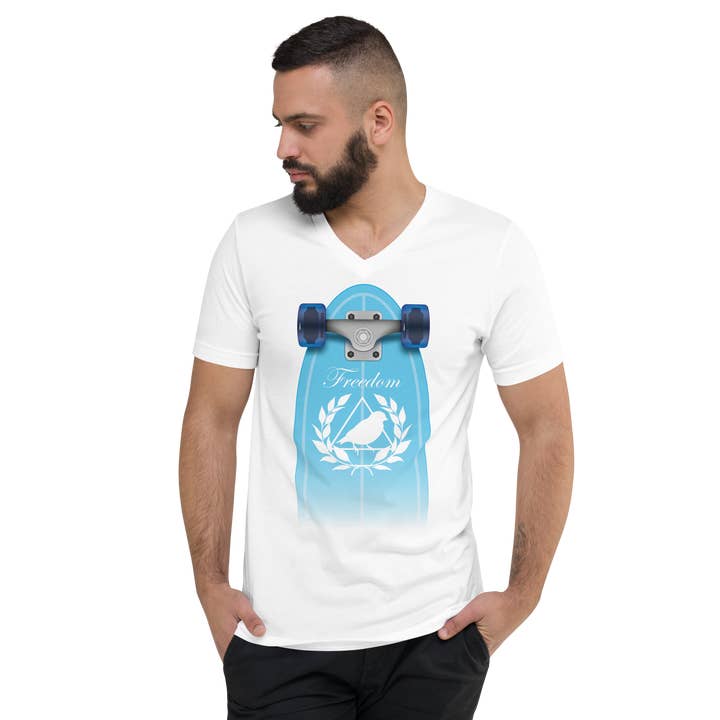 FREEDOM T-shirt til mænd med korte ærmer og V-hals for engroshandel hos Locu Clothing