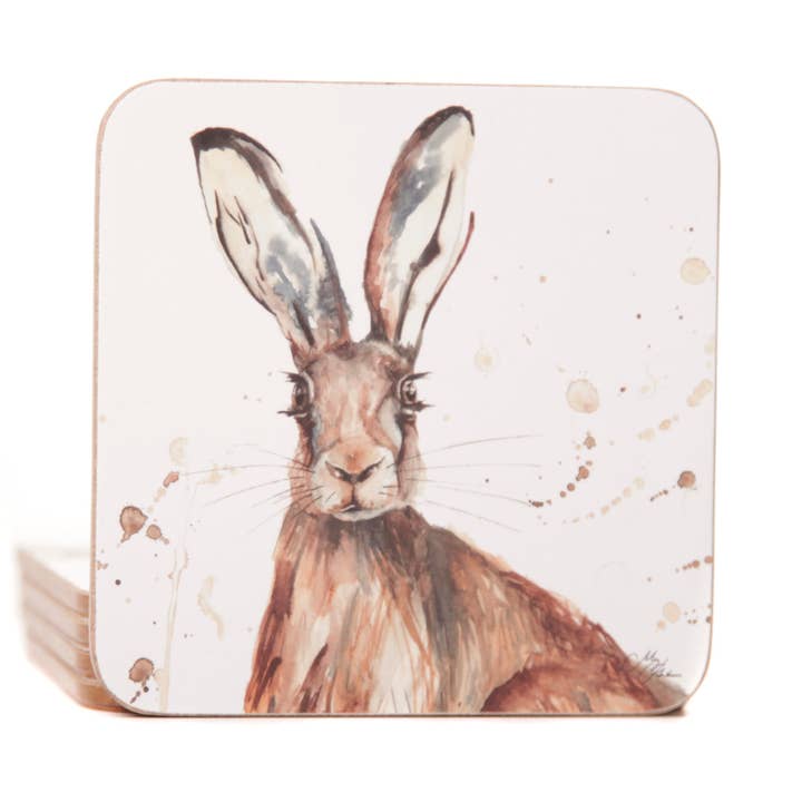 'The Meadow' Hare Watercolour Design Coasters for wholesale by Meg Hawkins Art