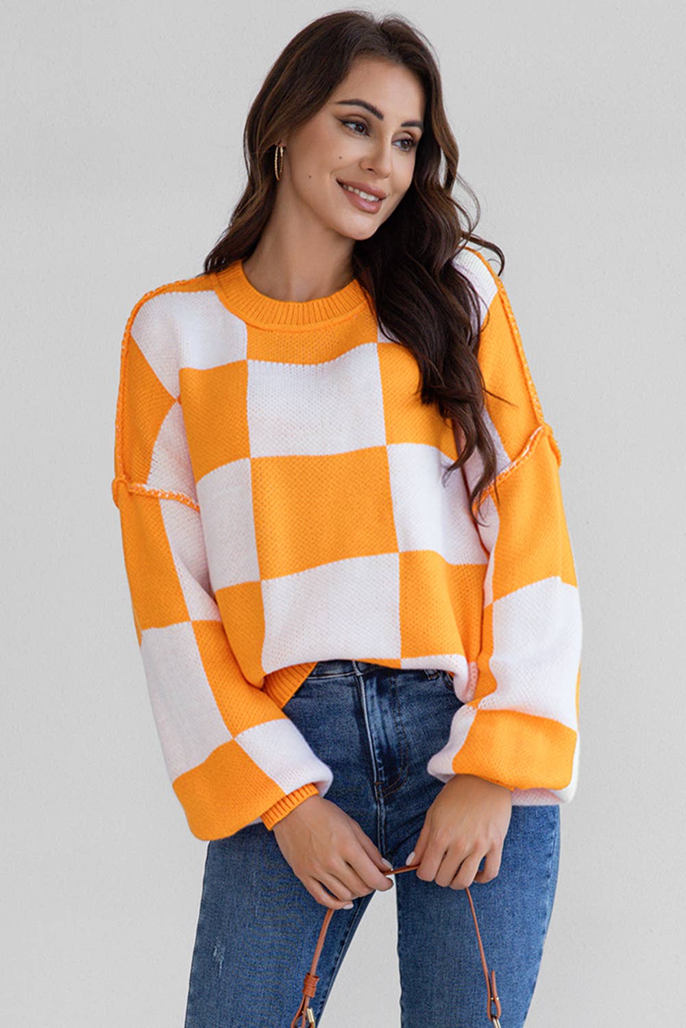 LA Society - Vente Pull en maille – femme - Pull à manches bishop à carreaux LAS (S-XL)9