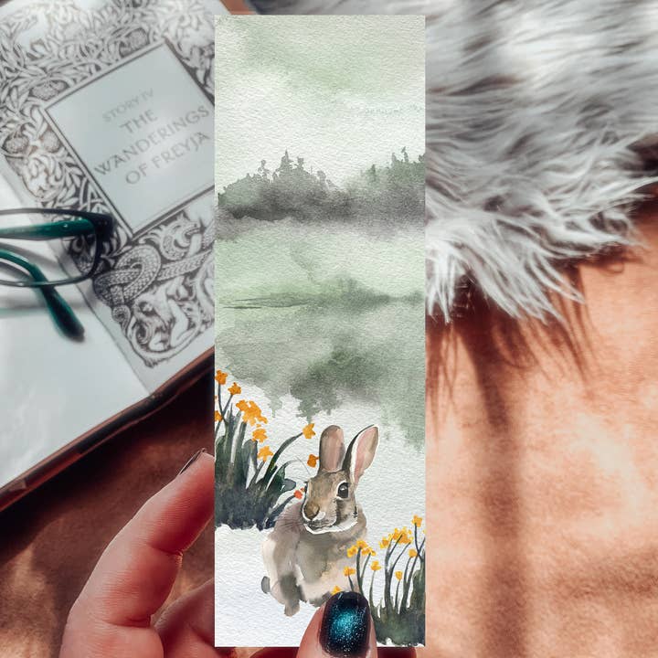 Woodland Bunny Rabbit Watercolor Bookmark for wholesale by Mirkwood Scribes