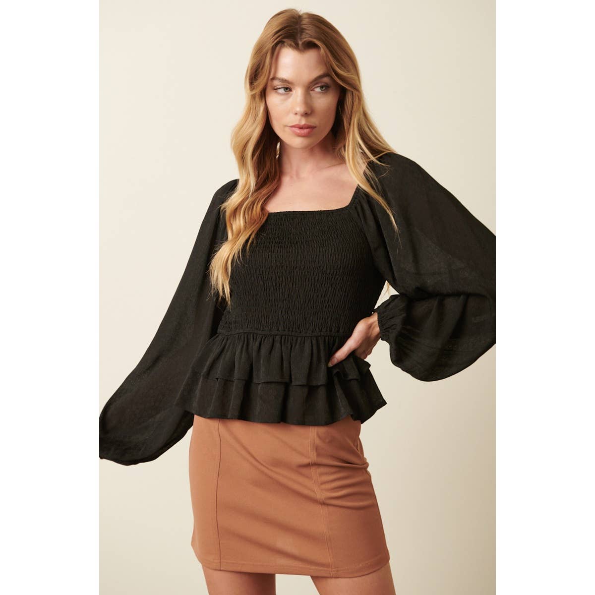 mittoshop - Wholesale Blouse - Women's - H14432A-FLOWER JACQUARD SMOCKING BODICE BLOUSE6