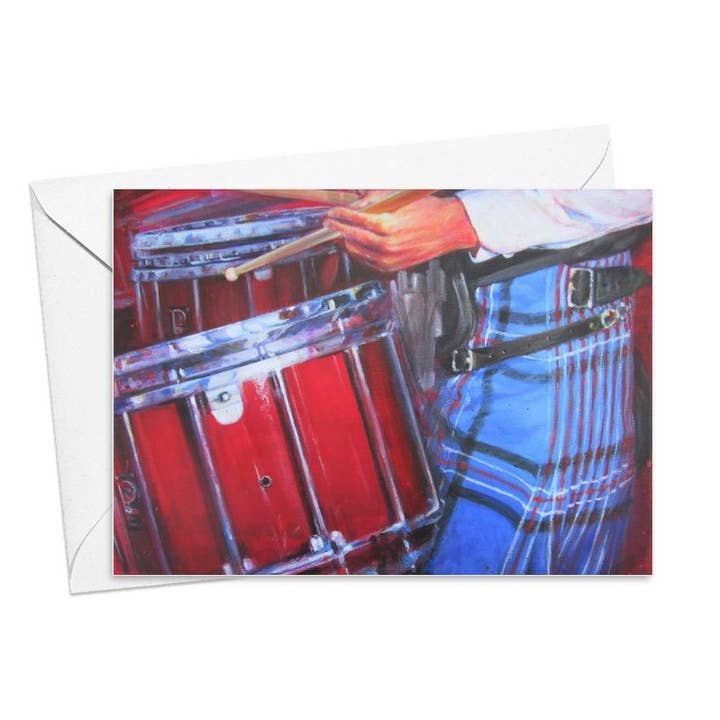 Dunedin Drummer, biglietto di auguri in stile scozzese per la vendita all'ingrosso da parte di Highland Spirit Art