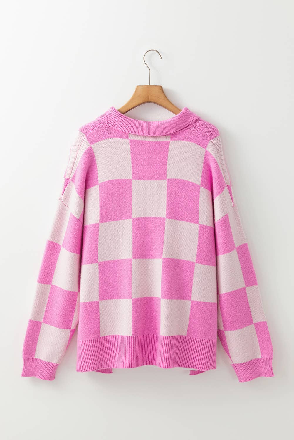 Pink Checkered Button Collared Sweater (S-XL) for wholesale on Faire4