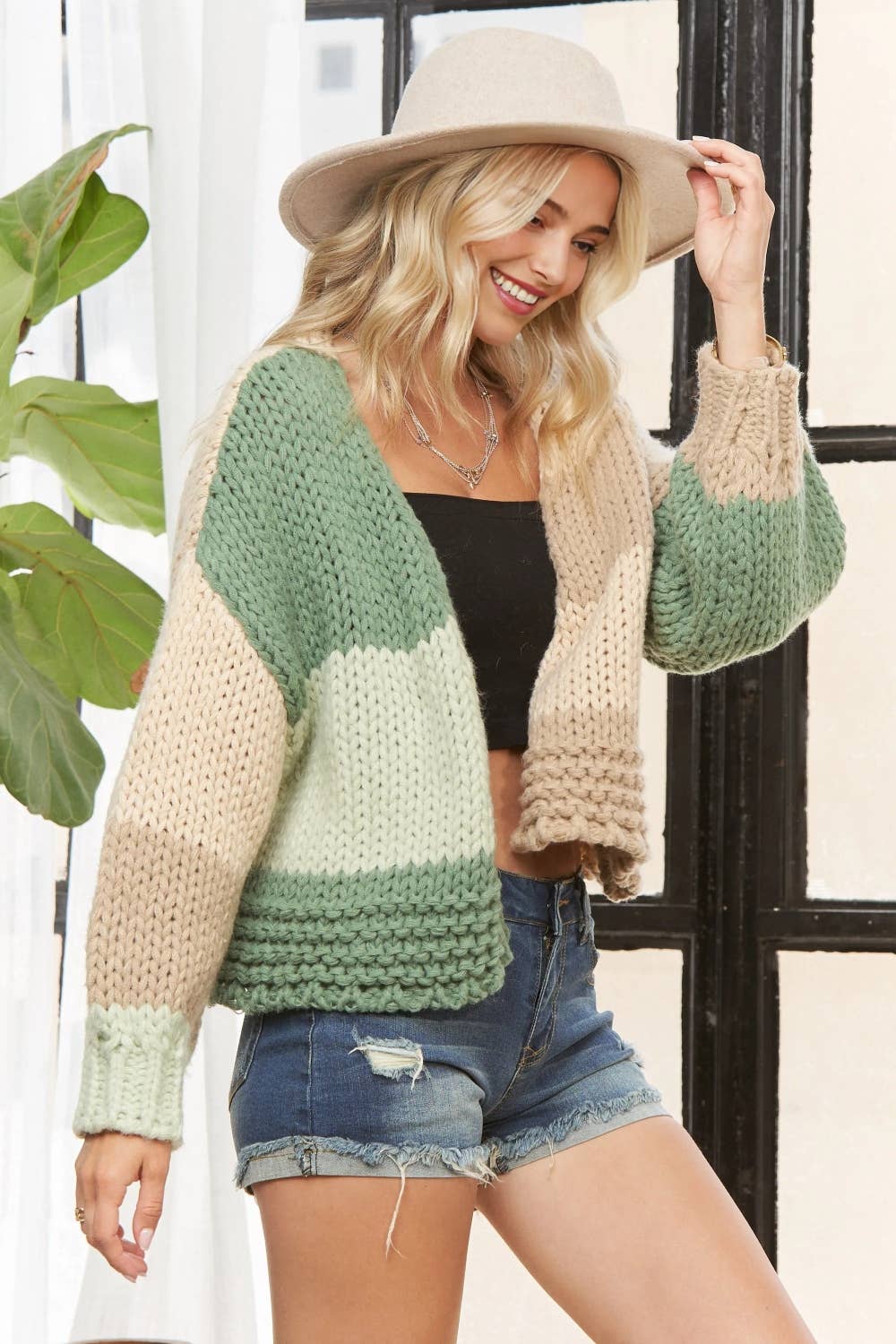 ADORA LA – Engroshandel Cardigan - Dame – CESW3935-FARVERIG STRIKKET CARDIGAN I BLOKKE11