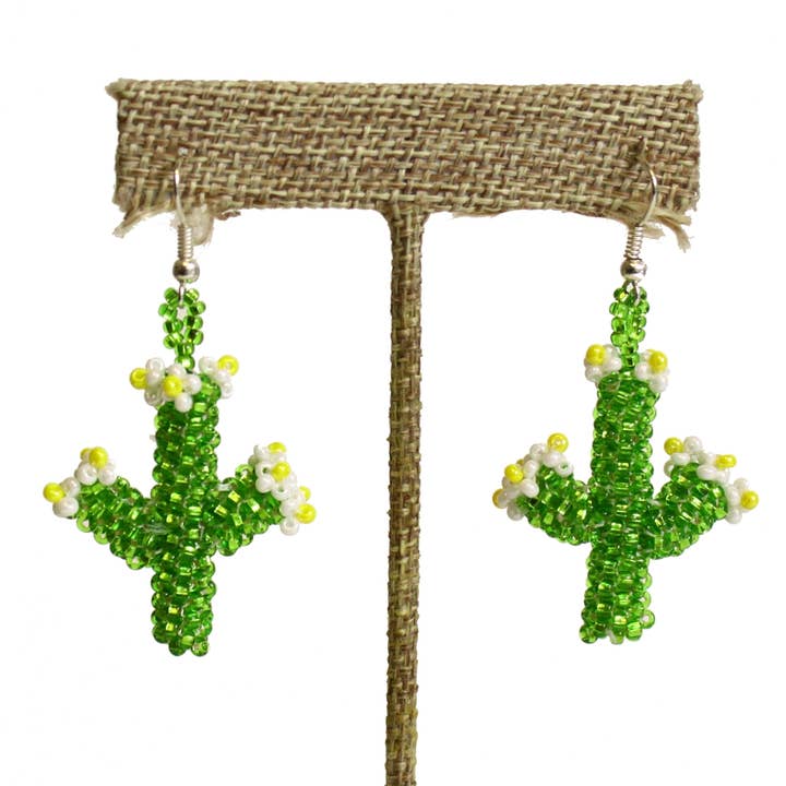 Boucles d'oreilles en forme de cactus en cristal et pierres, trois gouttes, 2 pouces pour la vente par Sanyork Fair Trade