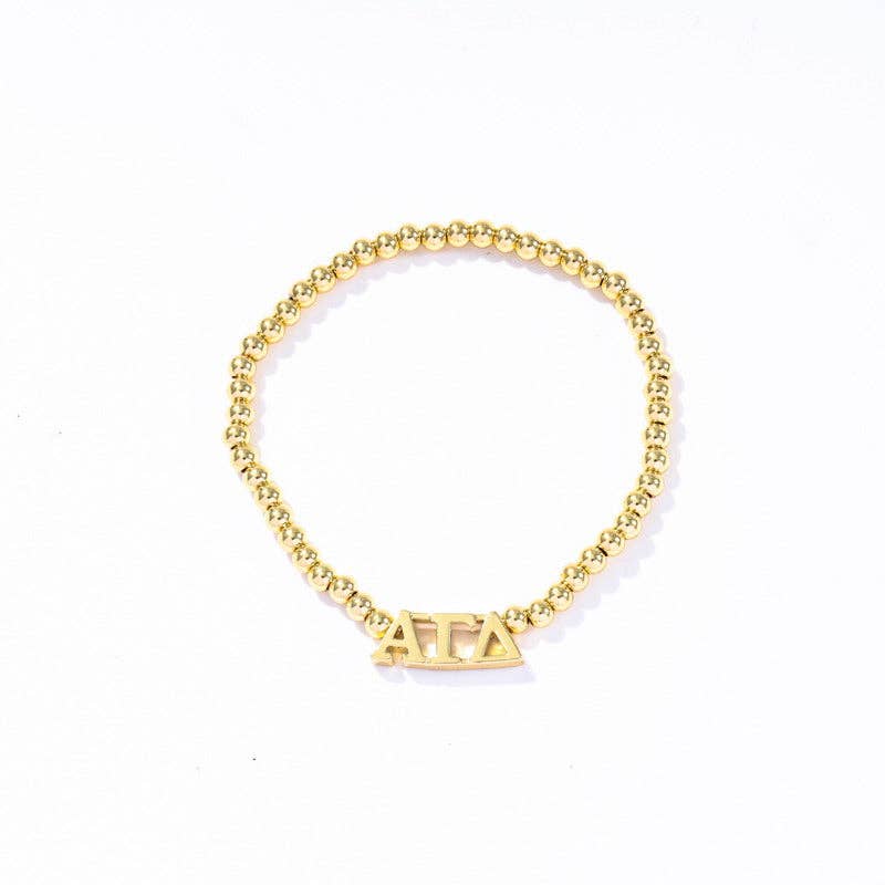 Color Shout - Wholesale Beaded Bracelet - B211 - Sorority: Gold Beaded Bracelet with Greek Letters on Stretch Cord1