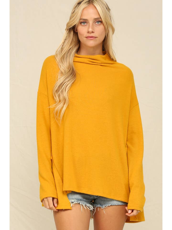 Mustard Cashmere Mock Neck Tunic Long Sleeve Top for wholesale on Faire