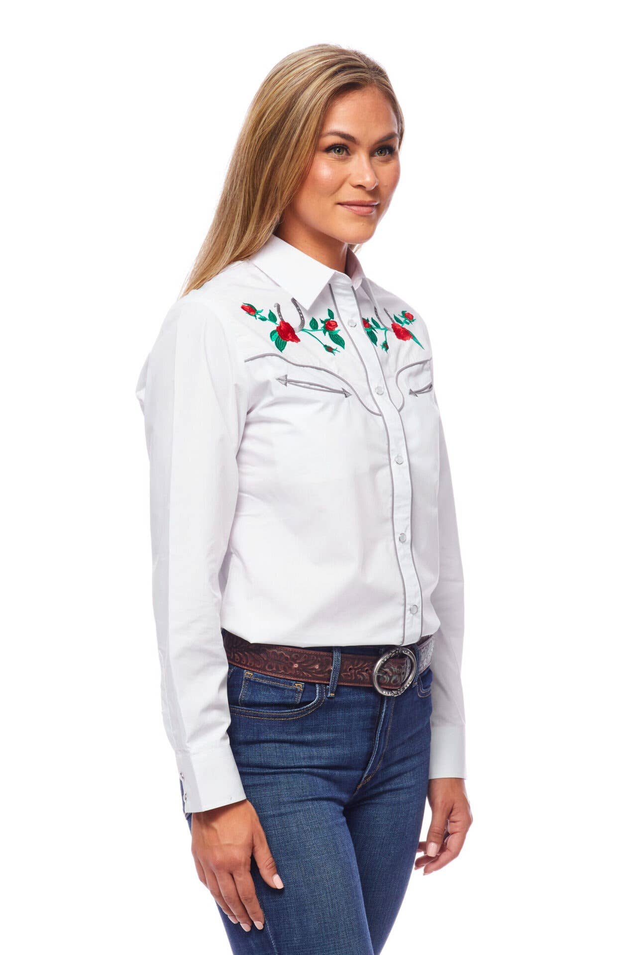 Rodeo Clothing - Vente Chemise à col boutonné – femme - Robe brodée à manches longues d'inspiration western pour femmes1