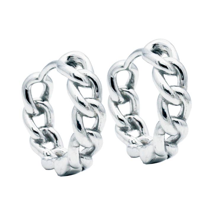 Blackjack Mens Jewelry - Wholesale Hoop Earrings - Men's Polished S.Steel Cuban Link Hoop Earrings