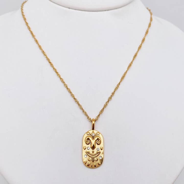 Mio Queena - Wholesale Pendant/Charm Necklace - Zodiac Design 18K Gold Plated 12 Constellation Necklace -FGS