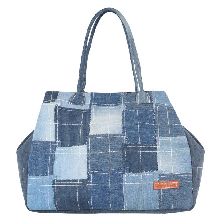 Terri Large Denim Patchwork Purse for wholesale by Vaan & Co.