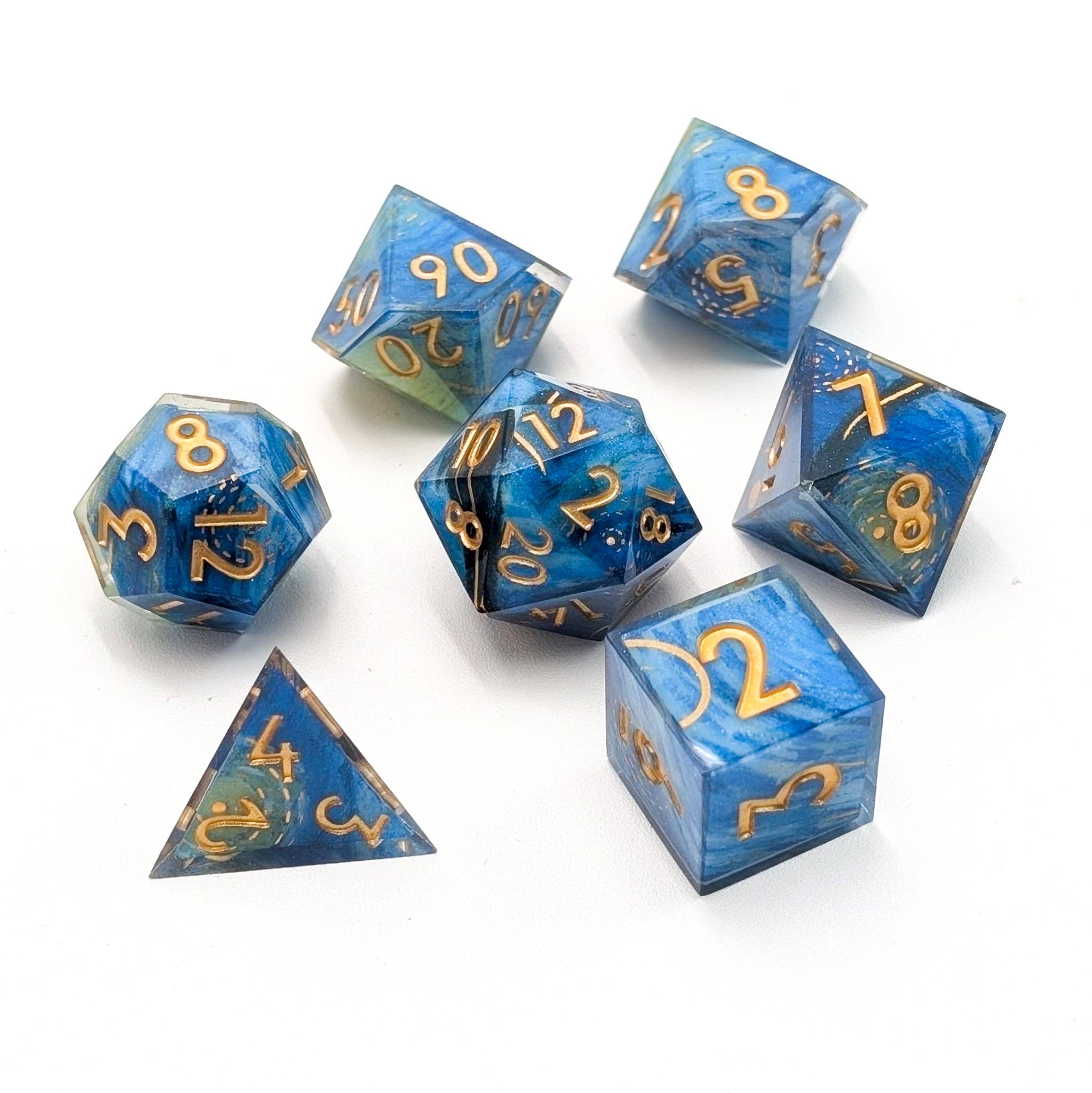 EBONWOOD - Wholesale Dice - Mist and Moon - 7 Piece Luxury D&D Dice Set5