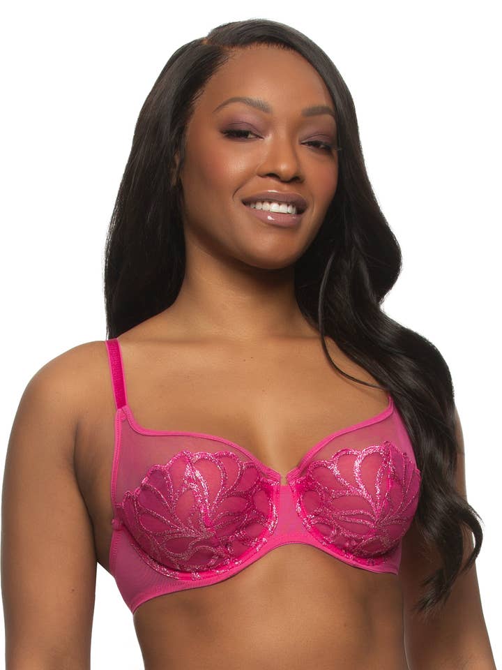 Lotus Embroidered Unlined Bra - Pink Yarrow Lurex for wholesale by Felina