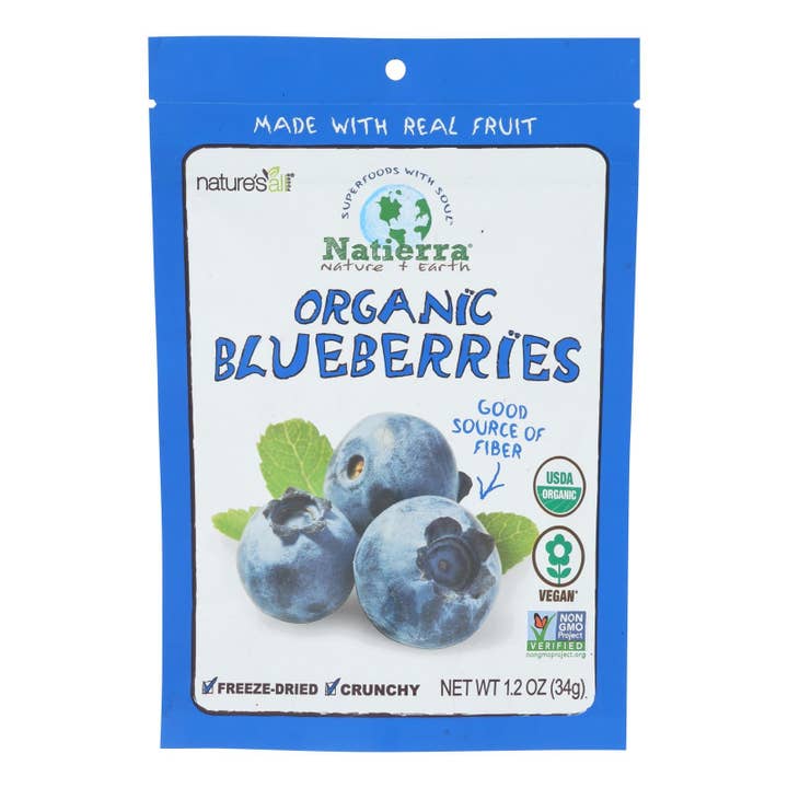 Ware Spark - Wholesale Dried/Dehydrated Fruit - Natierra Fruit - Organic - Freeze Dried - Blueberries - 1.2 Oz - Case Of 12