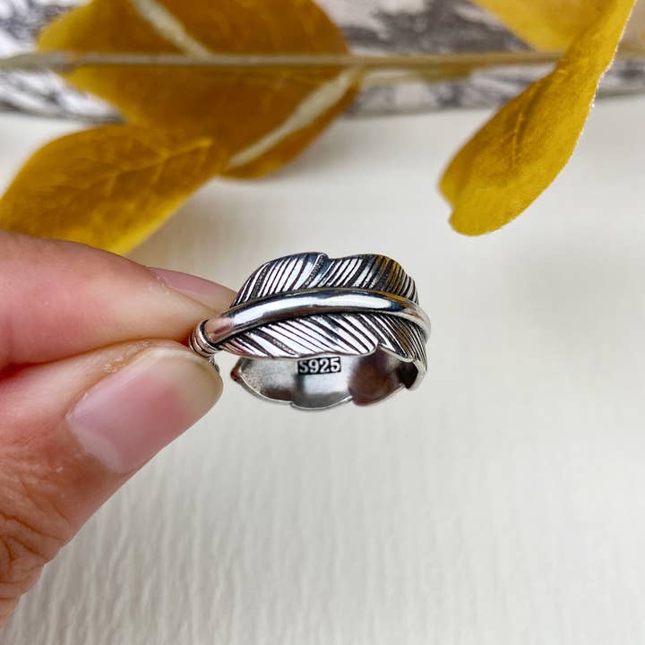 mildstyles - Wholesale Band/Stacked Ring - Adjustable Feather Ring Women Men7