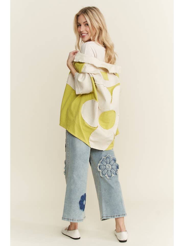 J.Her - Vendita all'ingrosso Giacca a camicia - Donna - Shacket con toppa sul retro a fiori lavato minerale HT64662