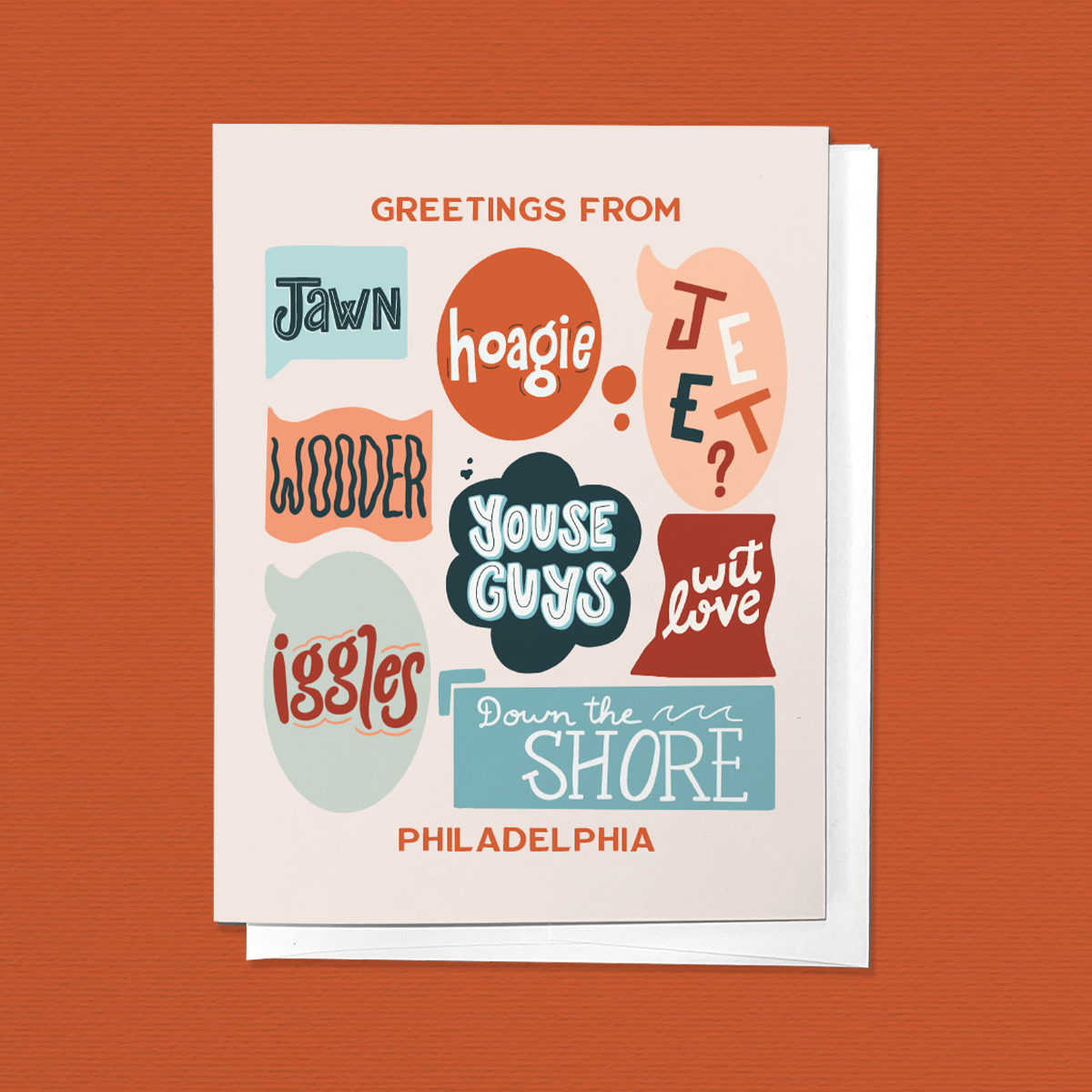 Parcel Island – Großhandel Grußkarten für den Alltag – Grußkarte „Greetings from Philadelphia“ mit Slang and Sayings2