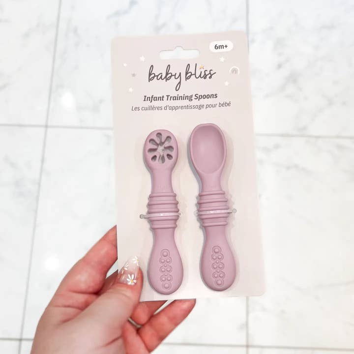 Infant Training Spoons for Self Feeding - Dusty Pink for wholesale by Baby Bliss
