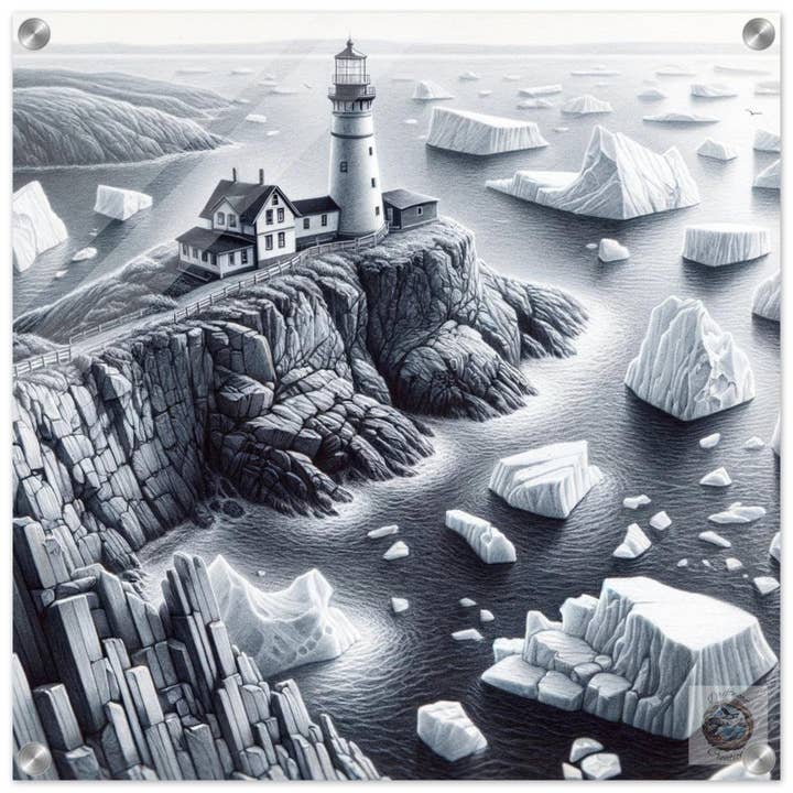 Driftwood Creations – wholesale Art print – Lighthouse Amidst the Ice: Newfoundland's Frozen Shoreline
