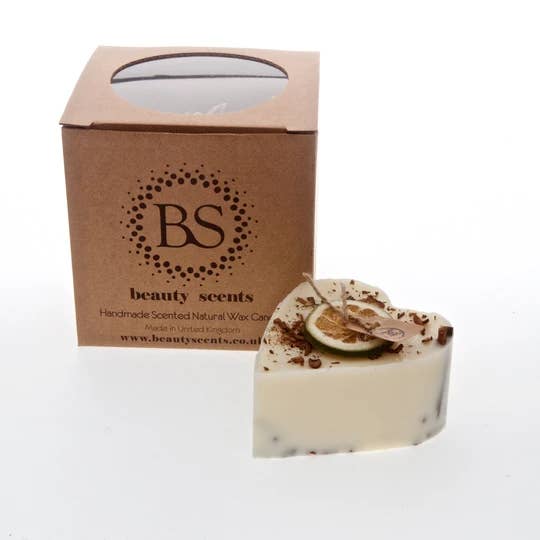 Small Heart Scented Soy Wax Candle With Shredded Cinnamon for wholesale by Beauty Scents Ltd.
