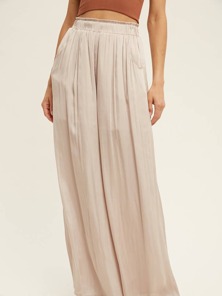 SATIN WIDE LEG PANTS WITH SIDE POCKETS / WL22-6964 for wholesale by Wishlist Apparel