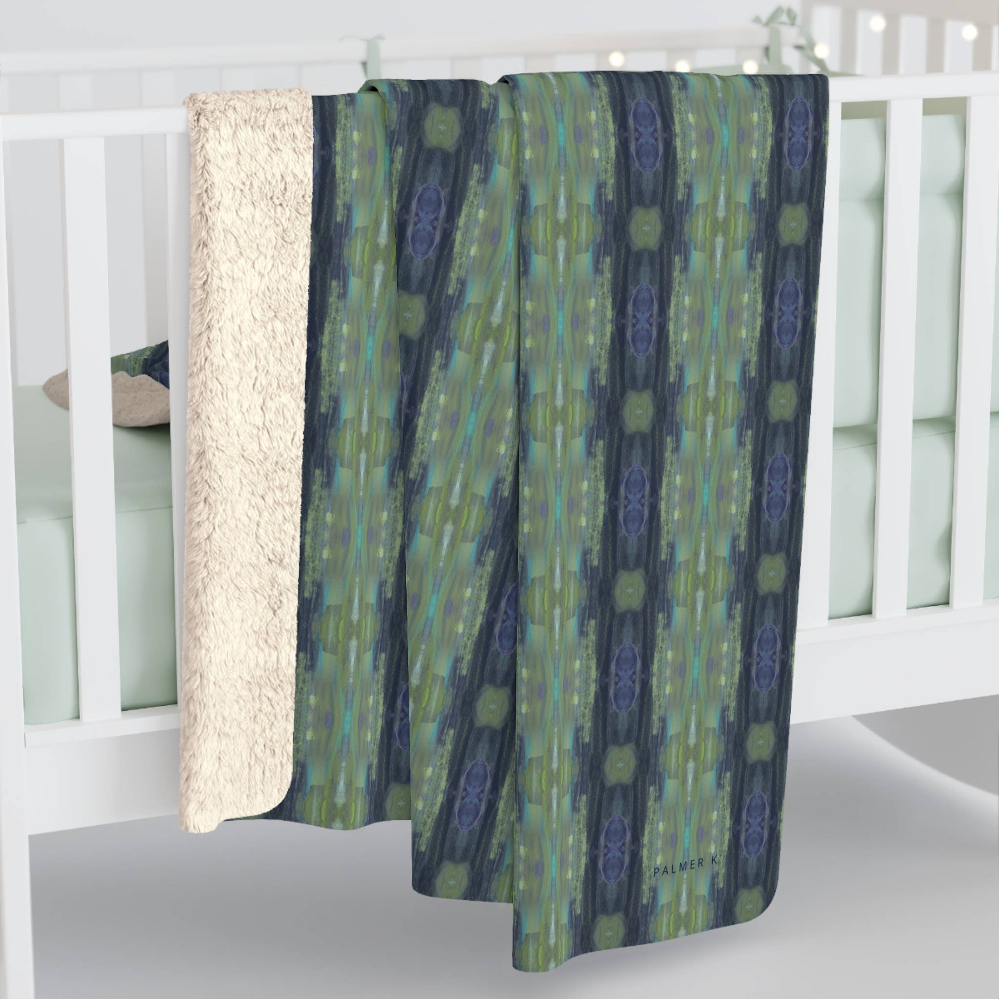 PALMER K Designs - Wholesale Throw Blanket - Sherpa Throw / Blanket: Green/Purple Geometric (AFM/P6)4