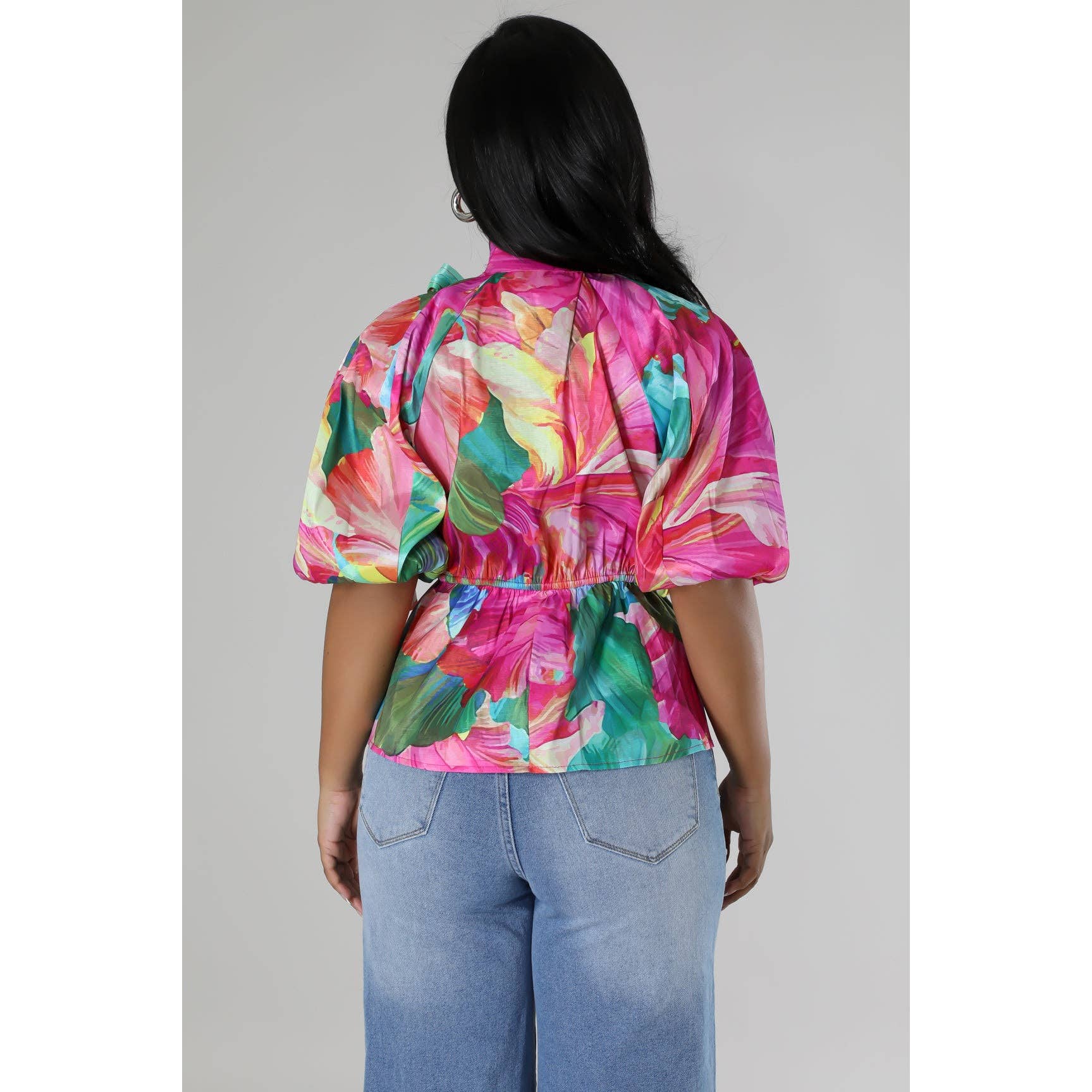 MULTI Short Sleeve Mock Neck Tied Blouse Shirts for wholesale on Faire3