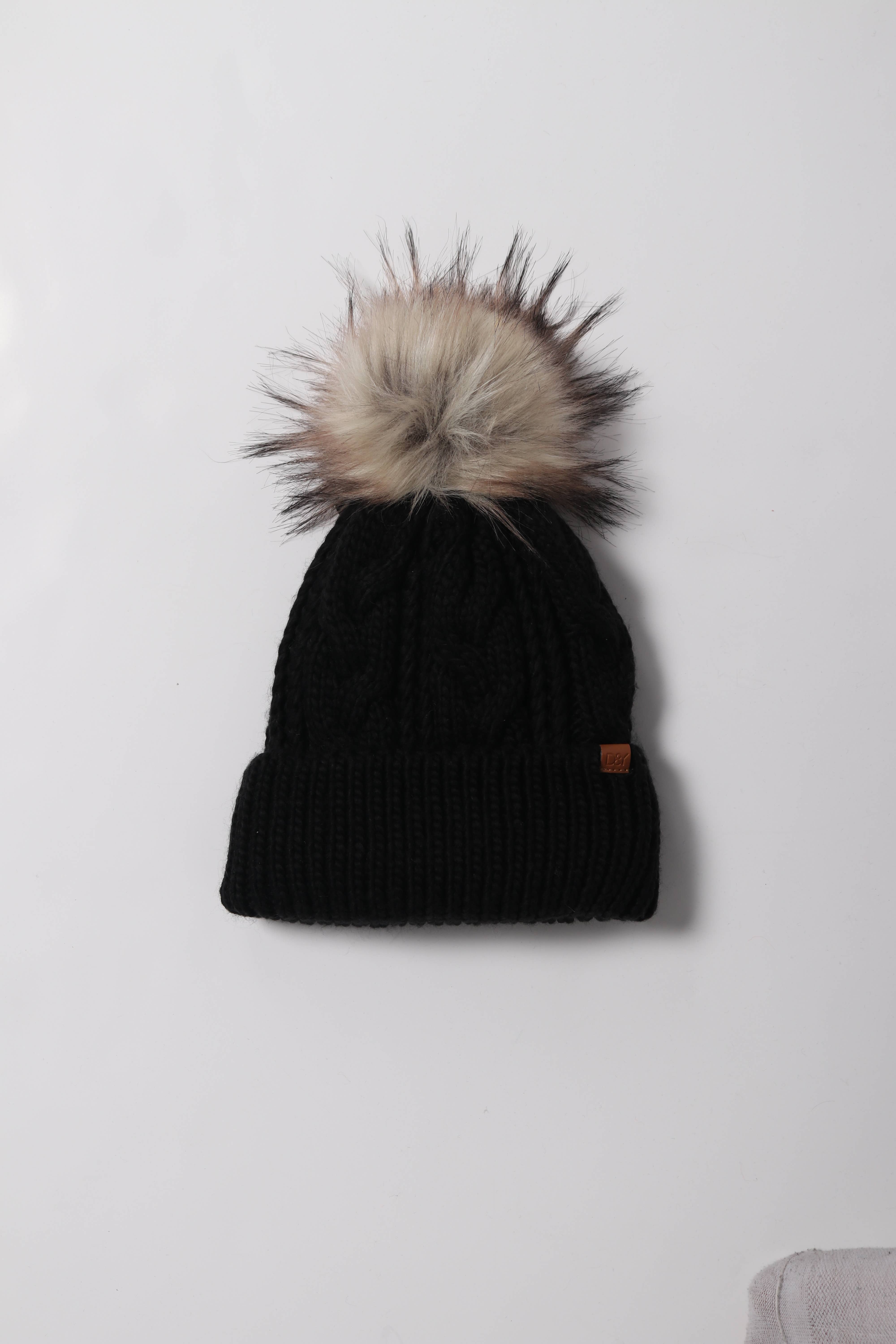 David And Young - Wholesale Beanie - Women's - Cable Knit Beanie with Faux Fur Pom Lining8