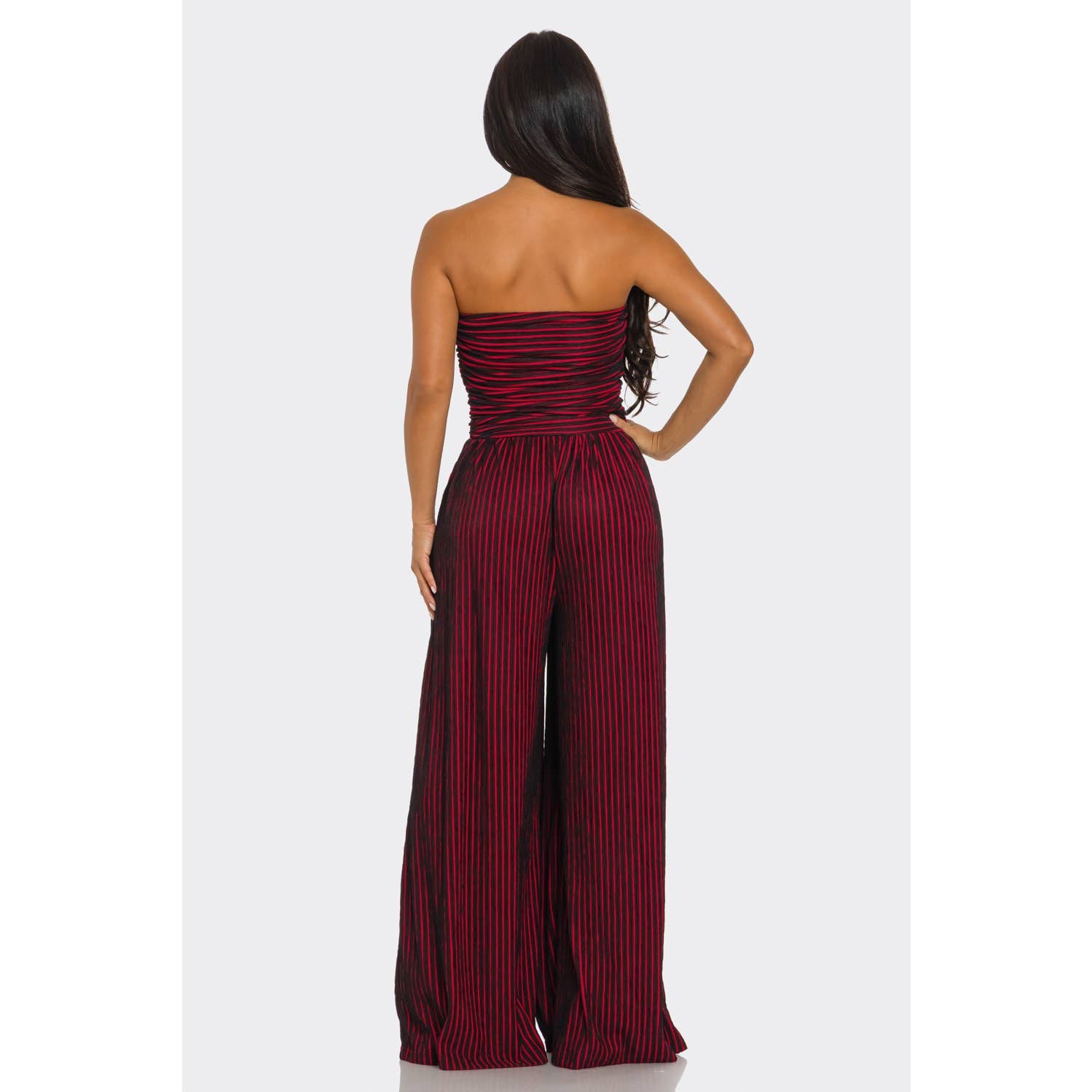 ITSSY - Wholesale Jumpsuit - Women's - Striped Strapless Pleated Wide Leg Jumpsuit2