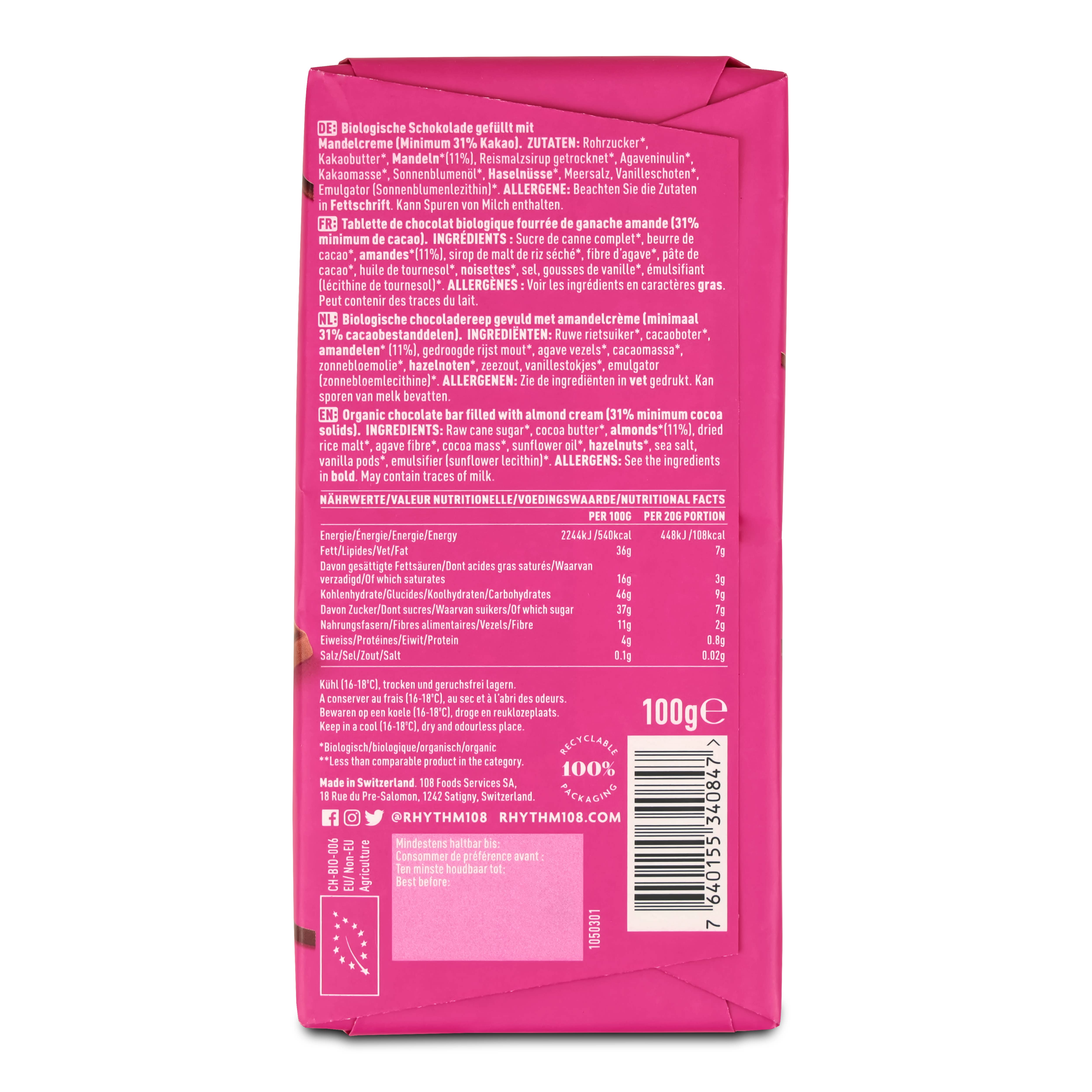 Rhythm108 - Vente Barre chocolatée - Barre de chocolat vegan au lait végétal avec beurre d’amande grillée 100 g6