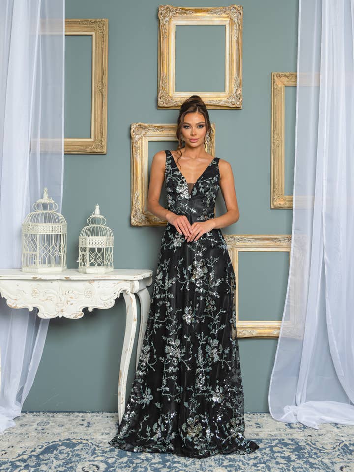 2183-XL ONLY SLEVELESS FLORAL SEQUIN V-NECK MAXI DRESS for wholesale by RICARICA INC.