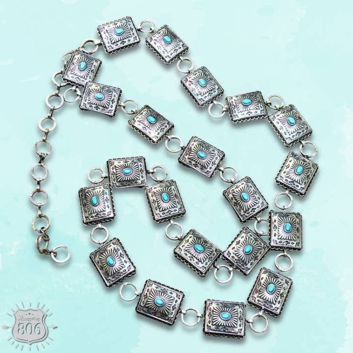 Ceinture concho rectangulaire en argent de l'Ouest - LC pour la vente par Pink Panache Brands