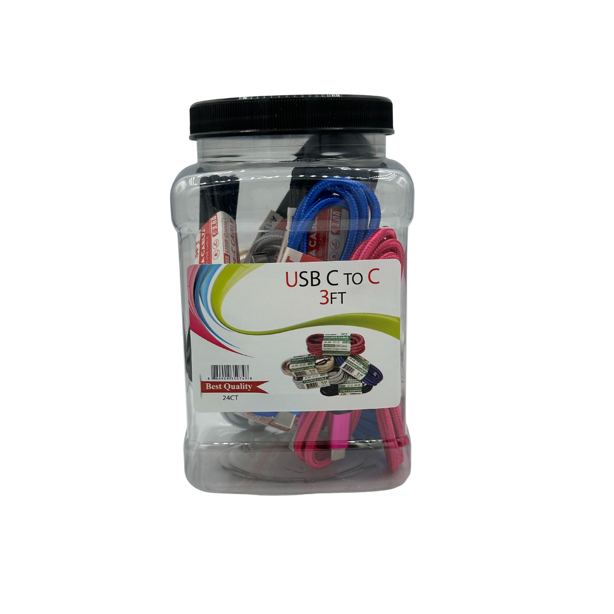 K & S WHOLESALE INC - Wholesale Charging Cable - USB C to C 3FT Cable Jar Charger Display 24CT0