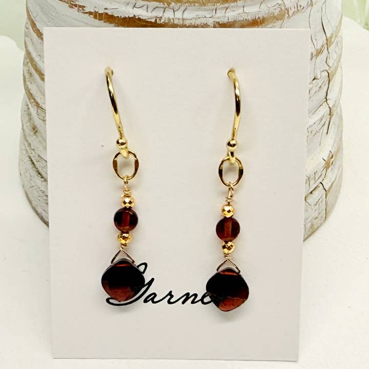 Garnet Iris Earrings for wholesale by Susan Roberts Jewelry
