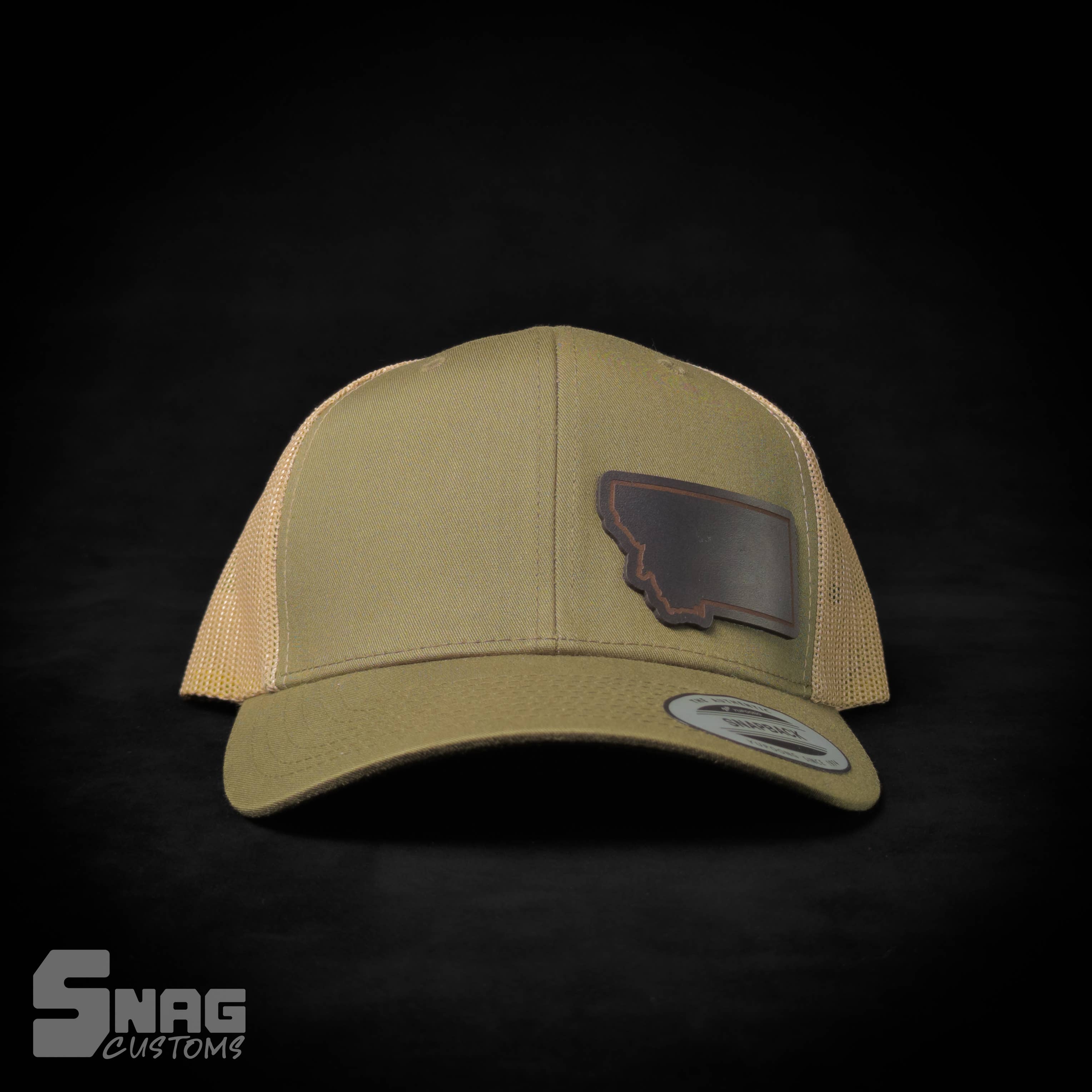 Snag Customs - Wholesale Trucker Hat - Unisex - Montana State Outline Leather Patch Hat12