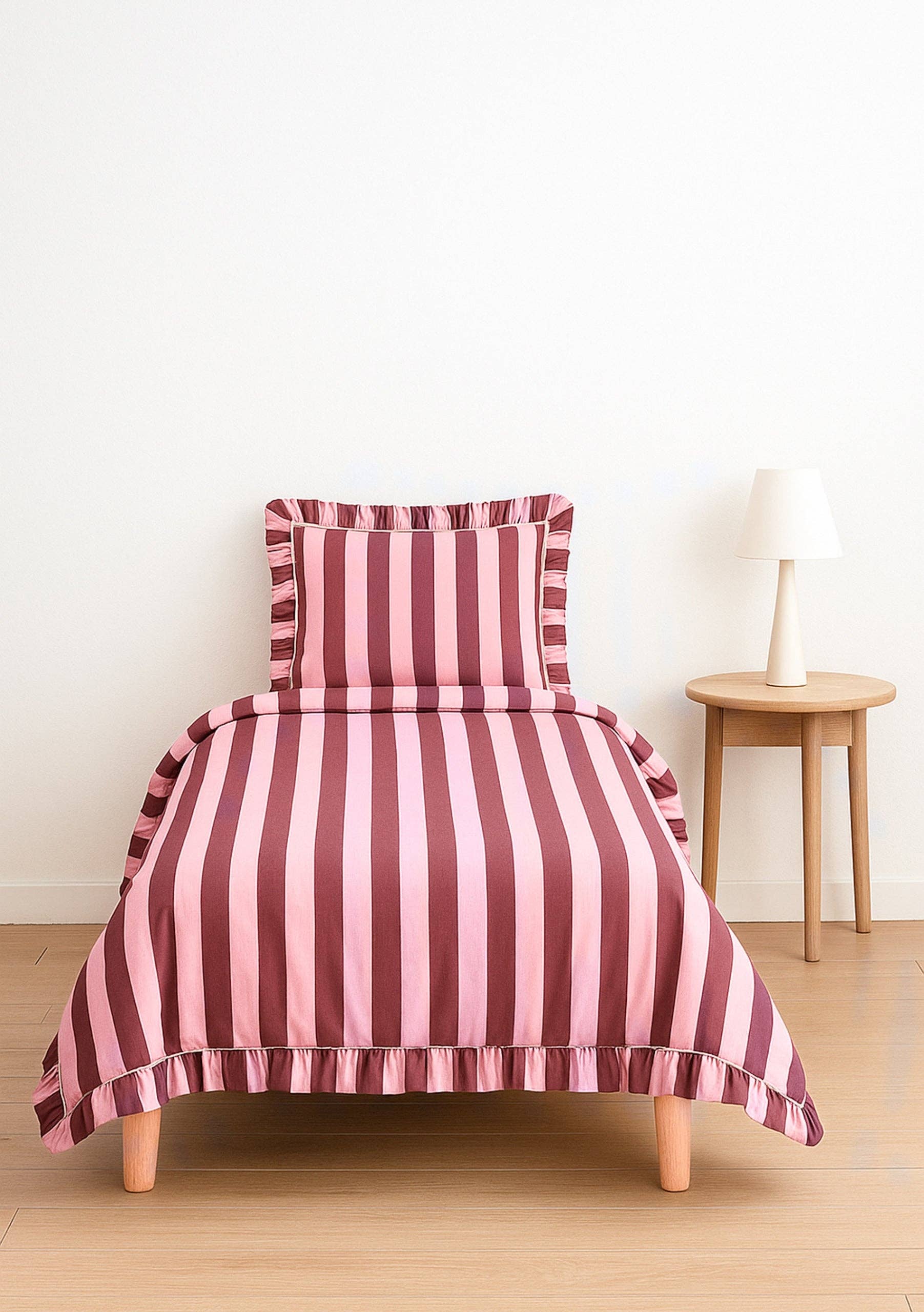 TBCo - Wholesale Bedding Set - Cotton Duvet Cover & Pillowcases Set in Pink & Burgundy Stripe7