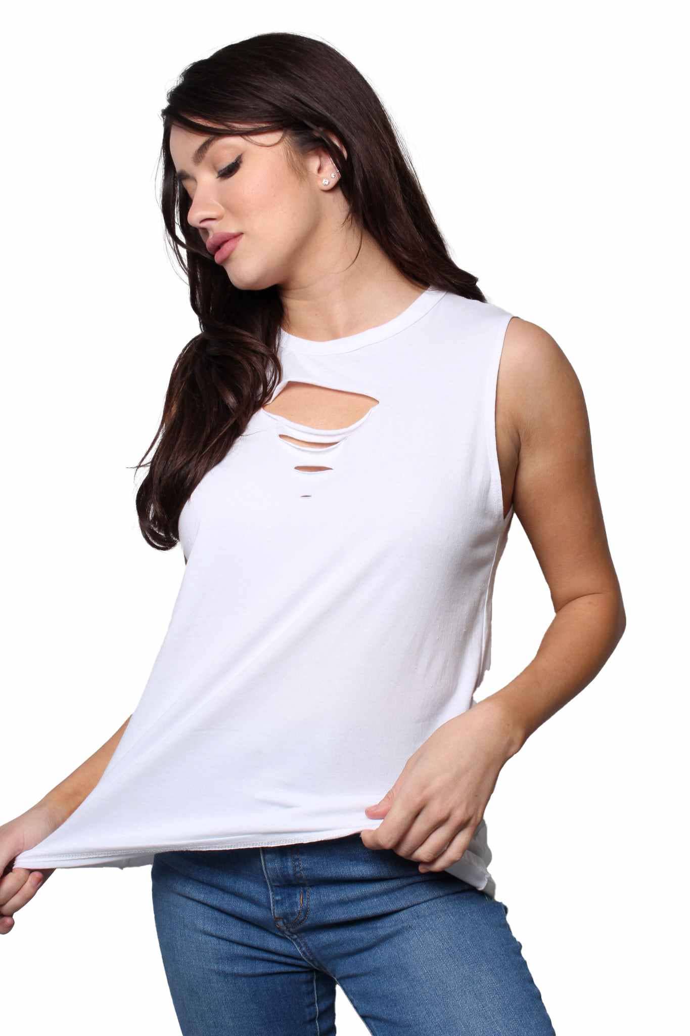 Good Stuff Apparel - Wholesale Knit Top - Women's - Women's Sleeveless Round Neck Cutout Top1