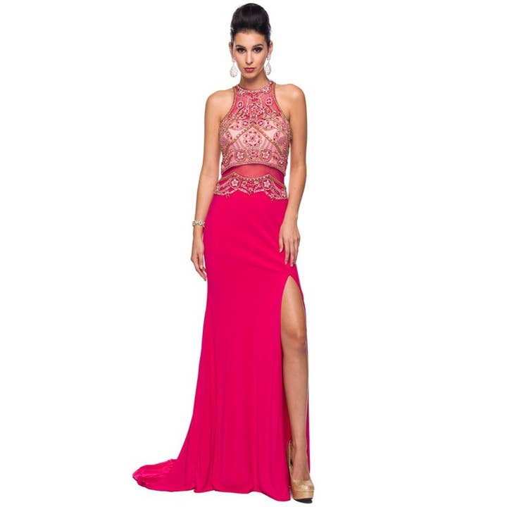 Juliet - Wholesale Gown - Women's - JEWEL EMBELLISHED HIGH TOP EVENING PROM GOWN