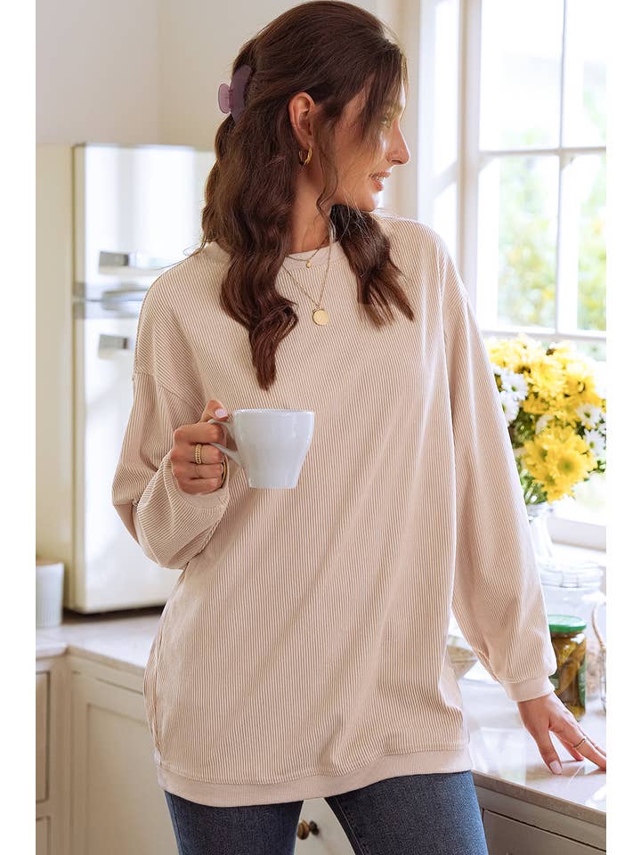 1 the Woman - Wholesale Sweatshirt - Women's - Ribbed Corduroy Oversized Sweatshirt S-3XL/ 16 Colors