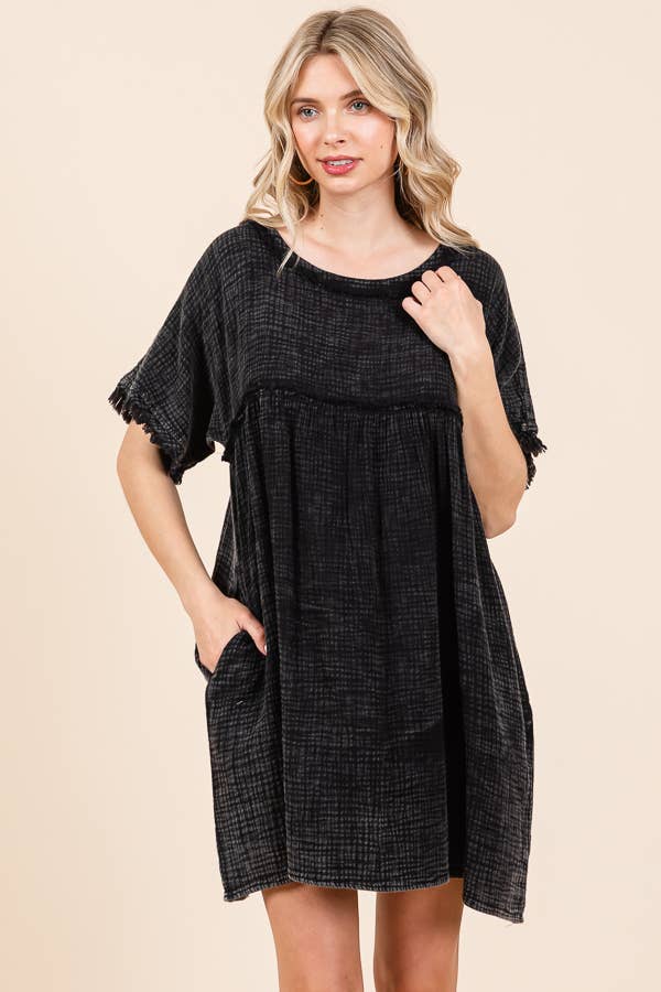 Culture Code – Engroshandel Kjole - Dame – CWD2136MW - SCOOP NECK BABYDOLL KJOLE MED RYNKER1