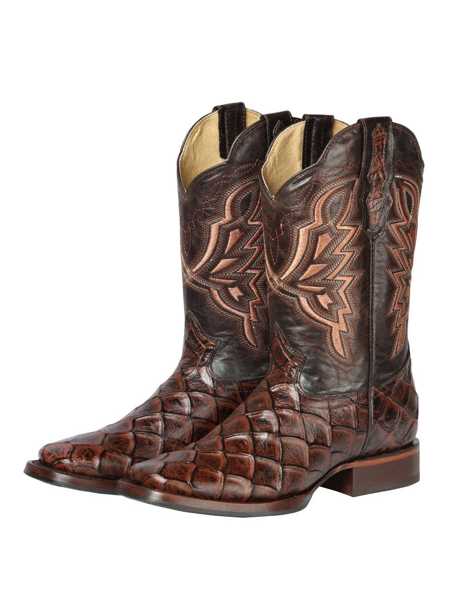 El General Western Wear - Wholesale Cowboy Boots - Men's - El General Rodeo Boot - Imit Pirarucu - Brown 446642
