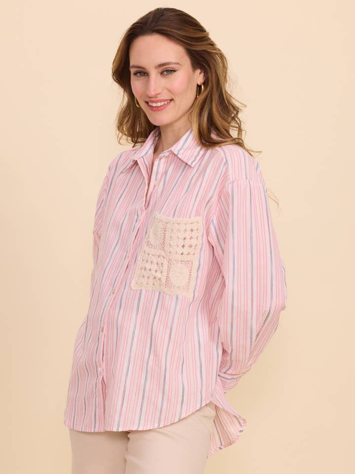 KY CREATION PARIS - Wholesale Button Down Shirt - Women's - Striped shirt with embroidered pocket15