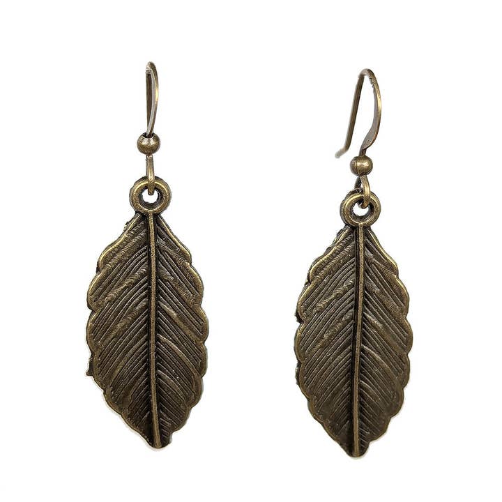 Gedetailleerde Ovale Blad Antiek Bronzen Oorbellen voor wholesale door Stylish Jewelry Supply