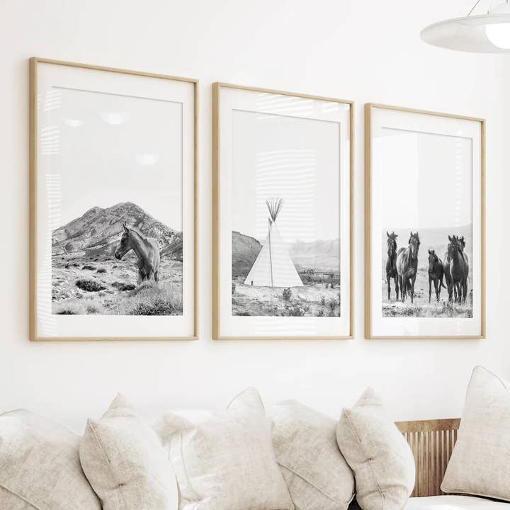 Art Lane - Wholesale Art Print - Black White Western Wall Art. Desert, Horses, Tepee Poster7