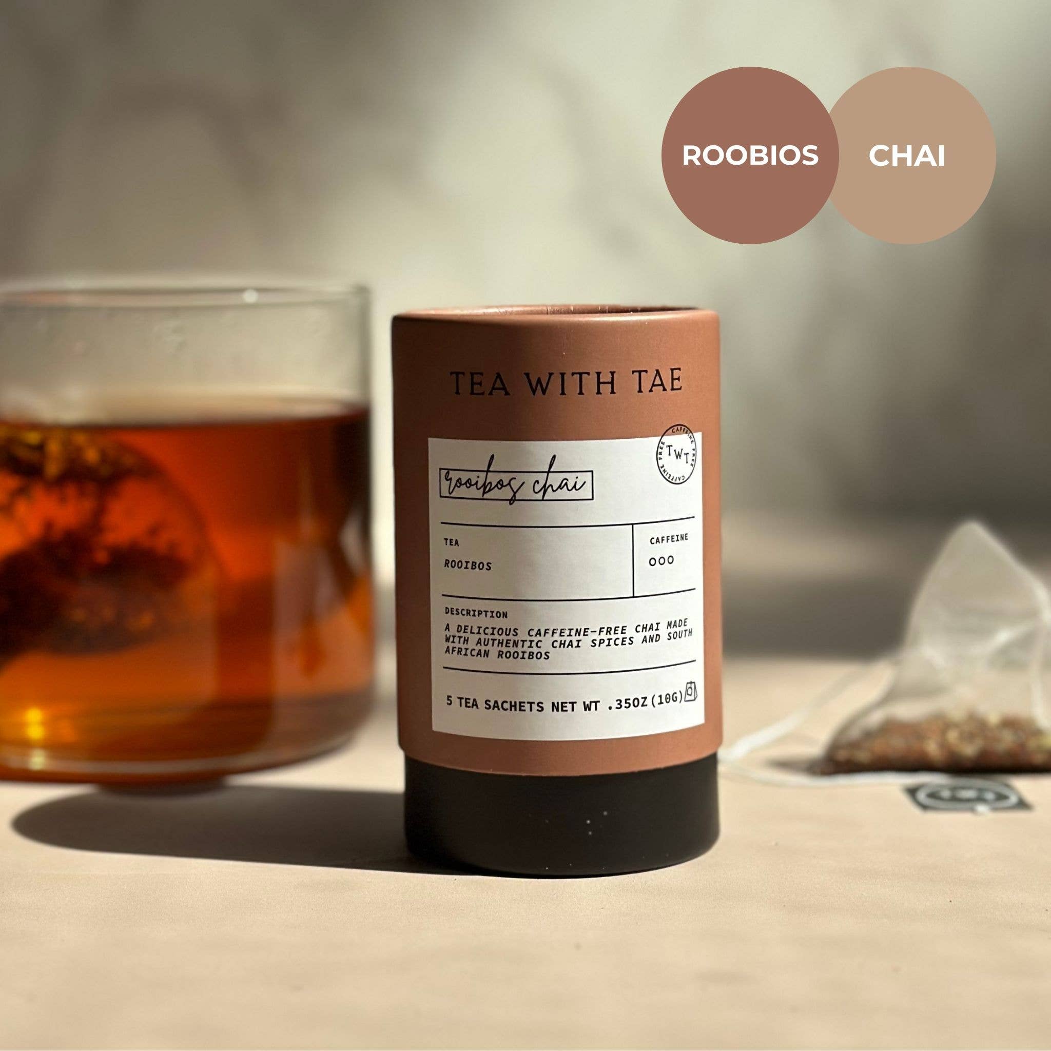 Tea with Tae - Wholesale Tea Bags - Rooibos Chai Herbal Decaf Mini Tube Gift (5 tea bags)1