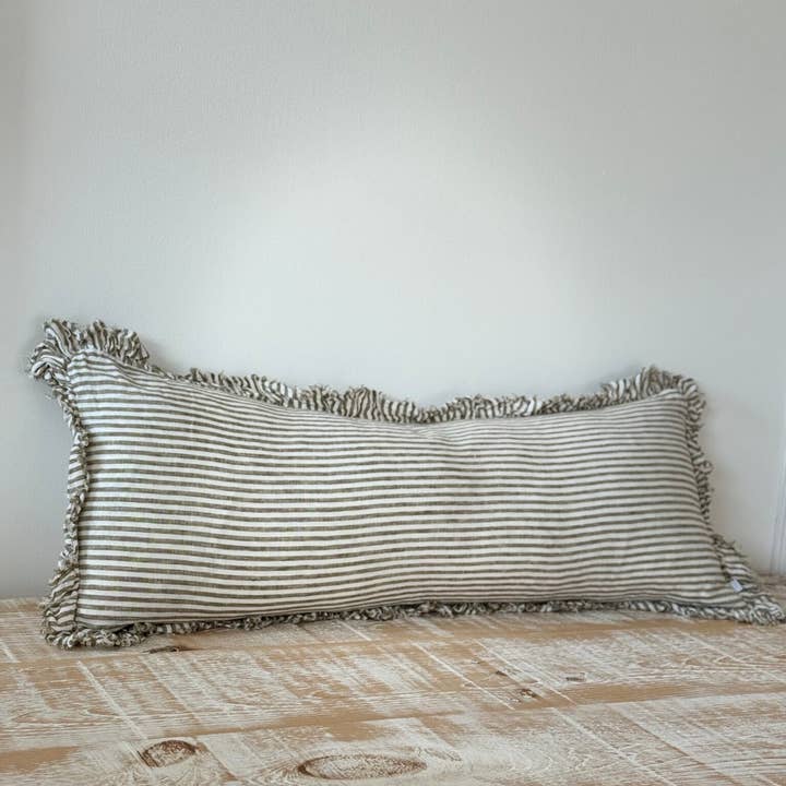Ellenvale Trade - Wholesale Throw Pillow Cover - Hallie Bolster Linen Cushion Cover – Olive Stripe 80x302